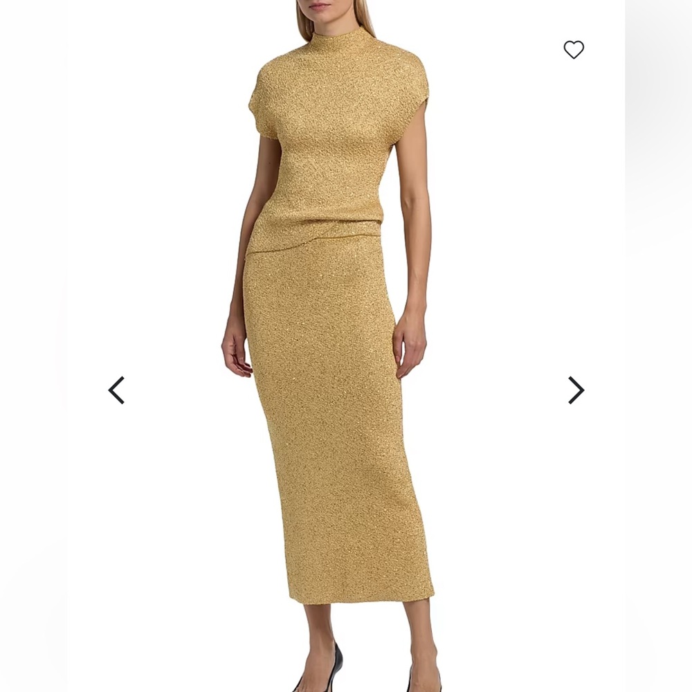 Lela Rose Sequined Knit Mock Turtleneck Top in Sunlight